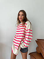 Женский свитер туника оверсайз в полоску с широкими рукавами (р. 42-46) 77sv3033
