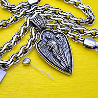 Комплект серебряный кулон Ангел Хранитель с цепочкой Ручеек серебро черненое 925 пробы цепь подвеска