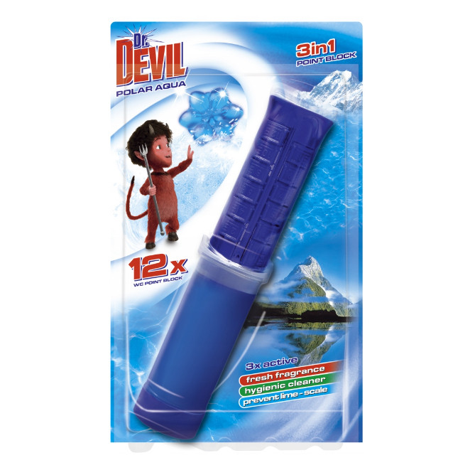 Туалетний ароматизатор гелевий точковий блок санвузла 3в1 Dr.Devil "Полярна вода" / Освіжувач унітаза проти нальоту