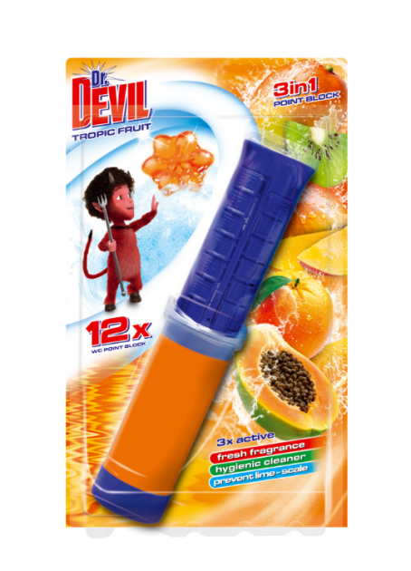 Туалетний гелевий точковий блок для унітаза 3в1 Dr.Devil 12x "Тропічні фрукти" 75 мл