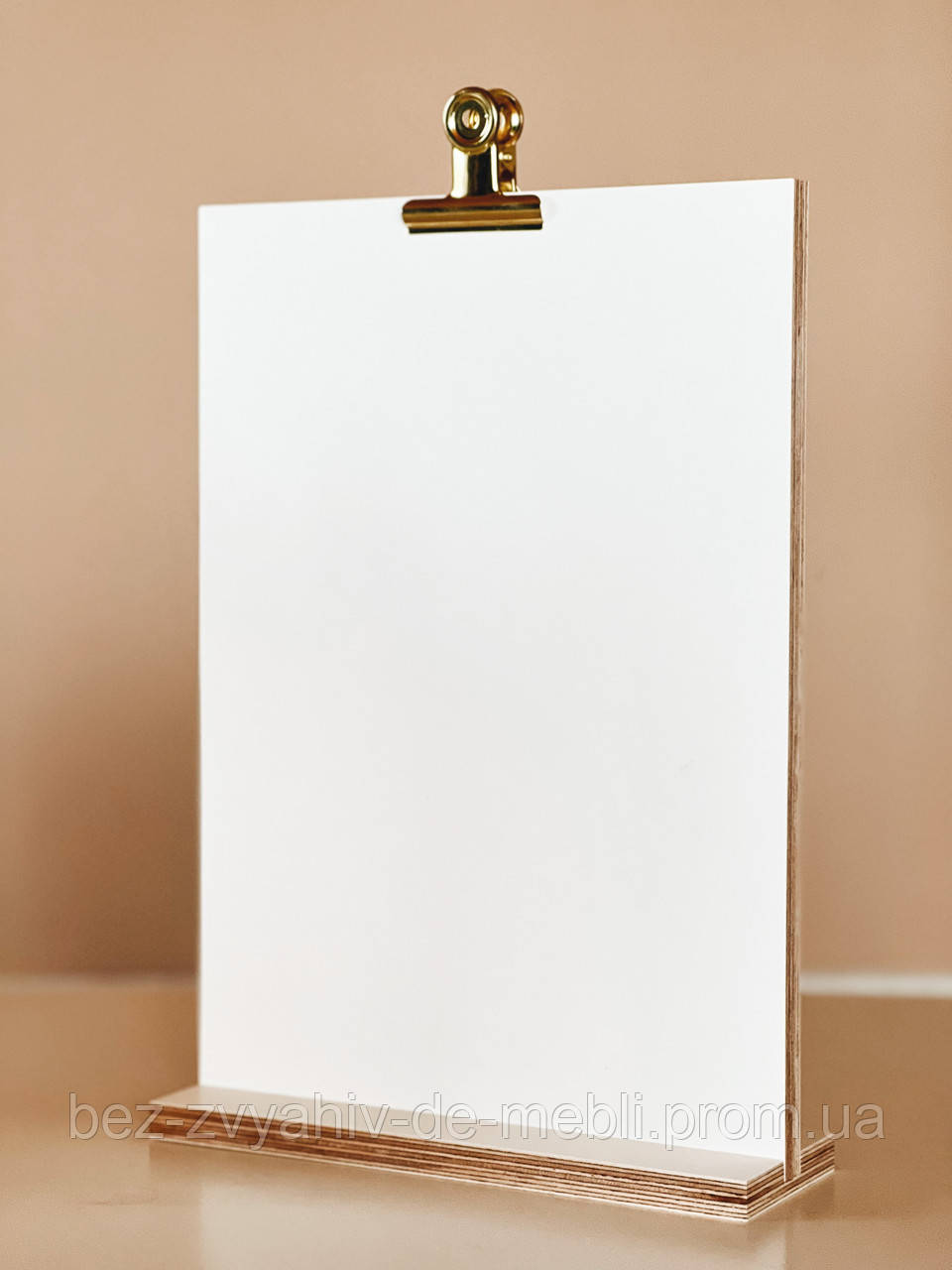 Білий меню-холдер тейбл тент A4 з ламінованого дерева тримач меню для хорека, фото 1