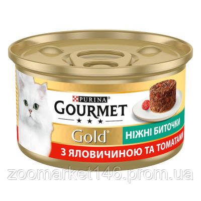 Вологий корм Purina Gourmet Gold Ніжні биточки для котів, з яловичиною і томатами, 85 г