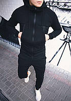 Мужской теплый спортивный костюм на флисе черный утепленный зимний с начесом (Bon)