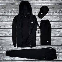 Мужской спортивный костюм Nike черный | Комплект Найк 5в1 кофта с штанами и футболка с шортами + кепка (Bon)