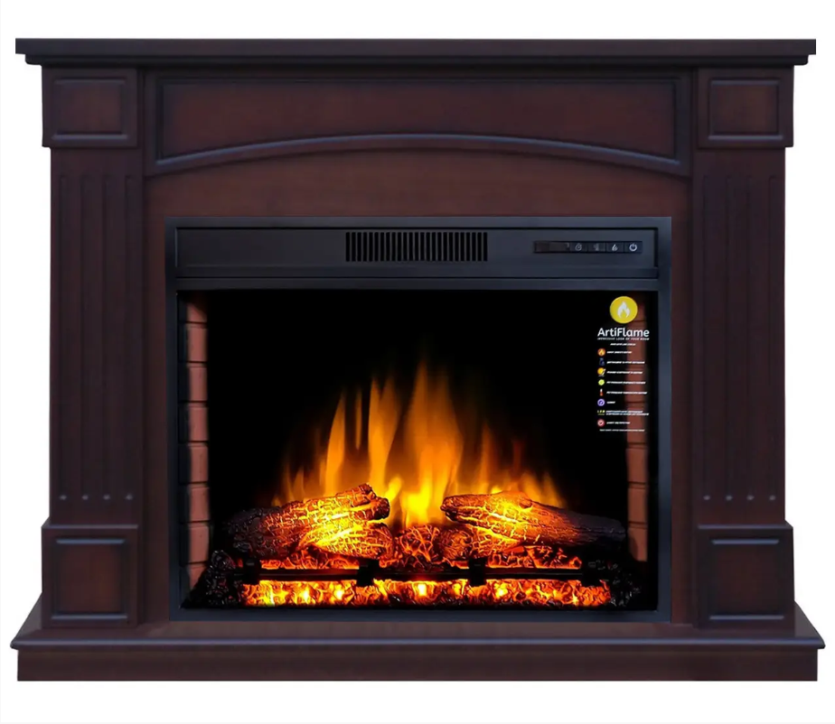 Камінокомплект ArtiFlame Boston AF28S Махагон Коричневий Антик (зі звуком) 3D Камін з ефектом живого вогню