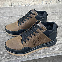 Чоловічі зимові шкіряні черевики кросівки (натуральна шкіра) коричневі на хутрі, чоловіче взуття на зиму, розмір 40 41 42 43 44 45