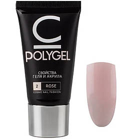 Полігель, акрил-гель CosmoLac 30 мл, для нарощування та зміцнення нігтів №2 — Rose