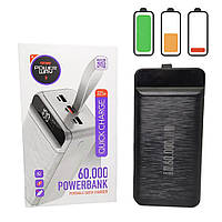 Powerbank 60000 QC60 Micro USB Type С Lightning с фонариком Зарядка повербанк 60000 mAh