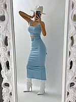 Стильный женский костюм Лида топ и юбка макси с поясом Kf1568