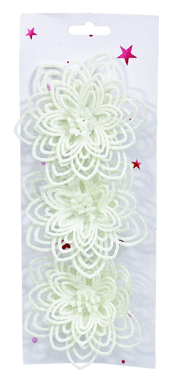 Квітка на кліпсі для новорічного декору, набір 3 шт Jumi, 10 см, білі 2558