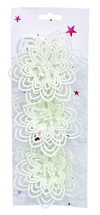 Квітка на кліпсі для новорічного декору, набір 3 шт Jumi, 10 см, білі 2558, фото 1