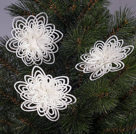 Квітка на кліпсі для новорічного декору, набір 3 шт Jumi, 10 см, білі 2558, фото 2