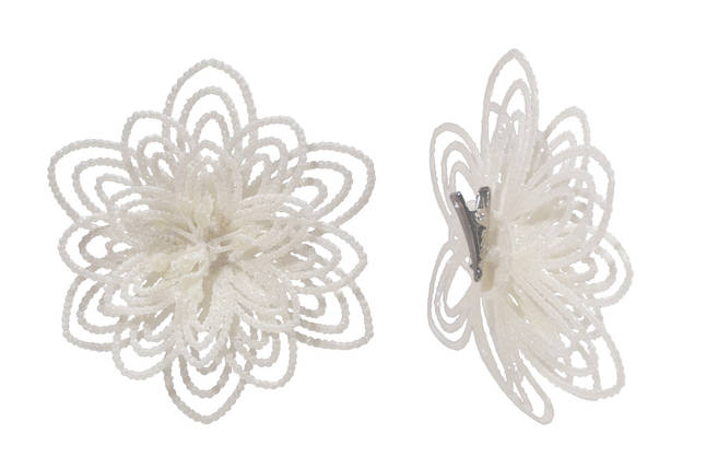 Квітка на кліпсі для новорічного декору, набір 3 шт Jumi, 10 см, білі 2558, фото 3