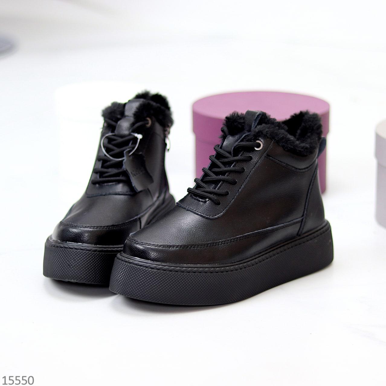 Женские кожаные ботинки зимние на меху модные молодежные черные натуральная кожа - фото 2 - id-p1705906969