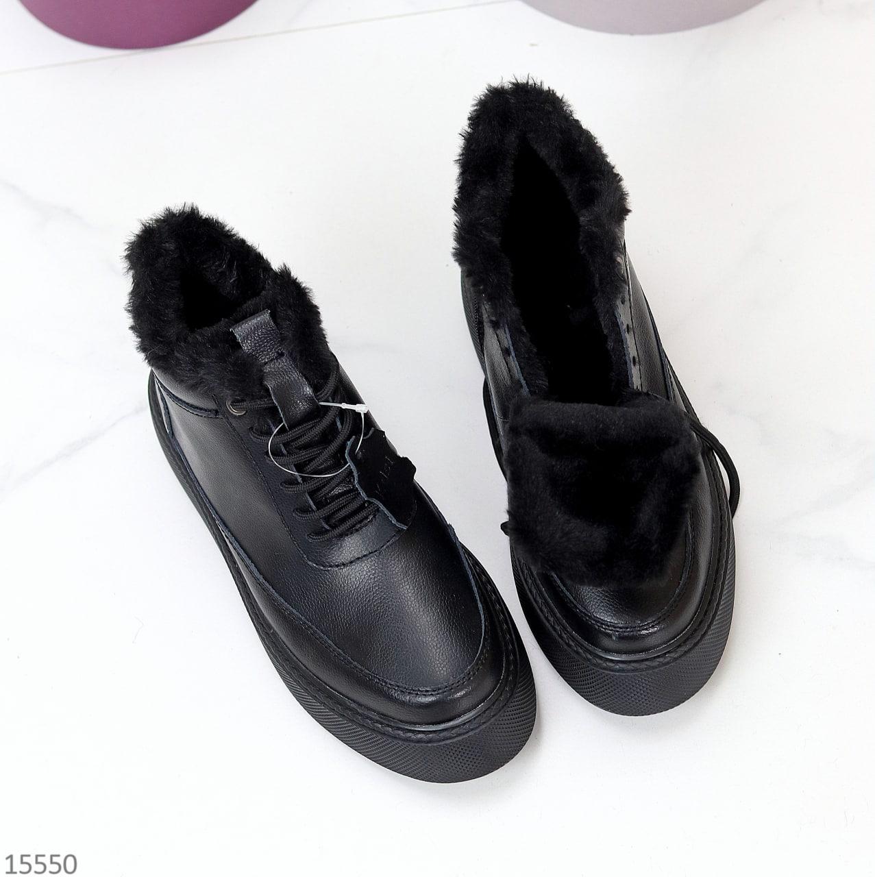 Женские кожаные ботинки зимние на меху модные молодежные черные натуральная кожа - фото 4 - id-p1705906969