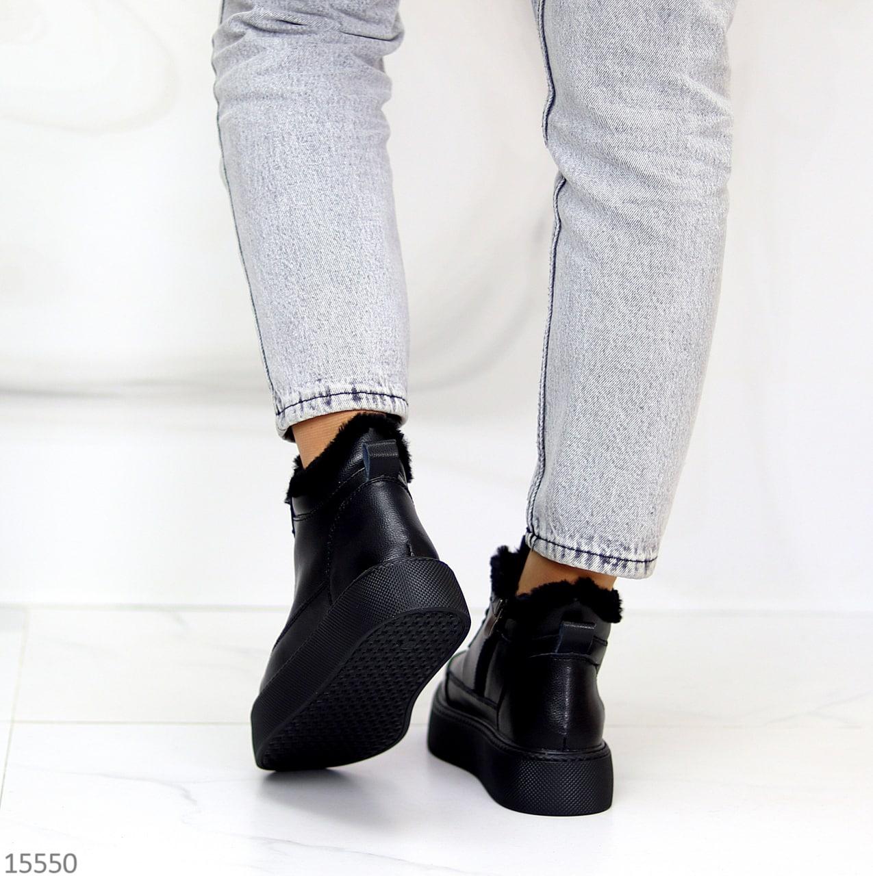 Женские кожаные ботинки зимние на меху модные молодежные черные натуральная кожа - фото 7 - id-p1705906969
