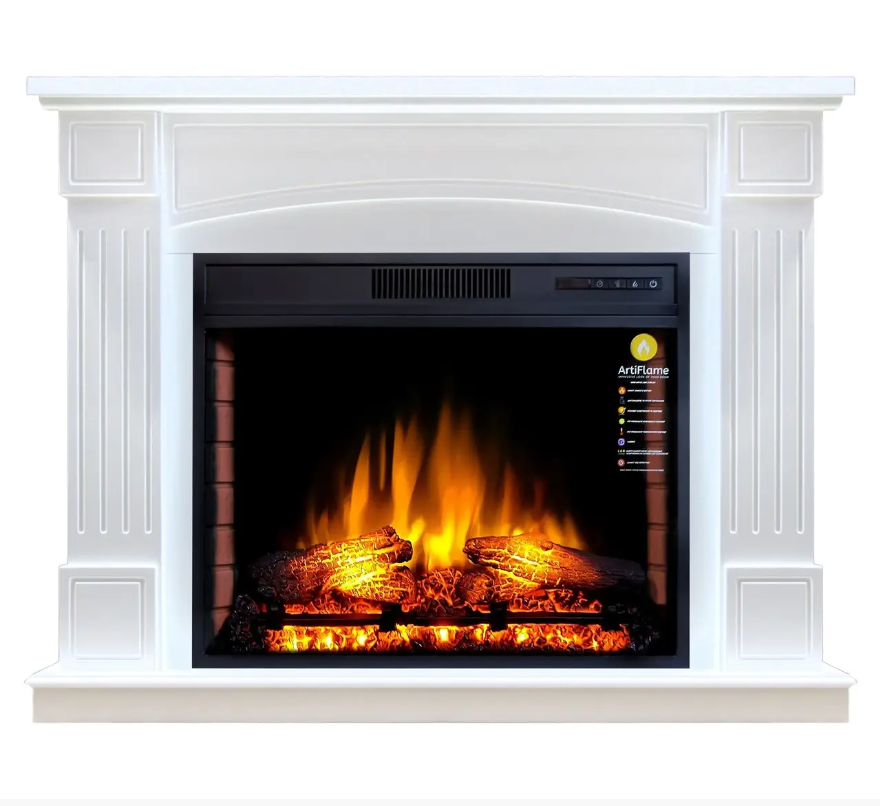 Камінокомплект ArtiFlame Boston AF28S Білий Б'янко (зі звуком) 3D Електрокамін з ефектом живого вогню