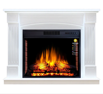 Камінокомплект ArtiFlame Boston AF28S Білий Б'янко (зі звуком) 3D Електрокамін з ефектом живого вогню