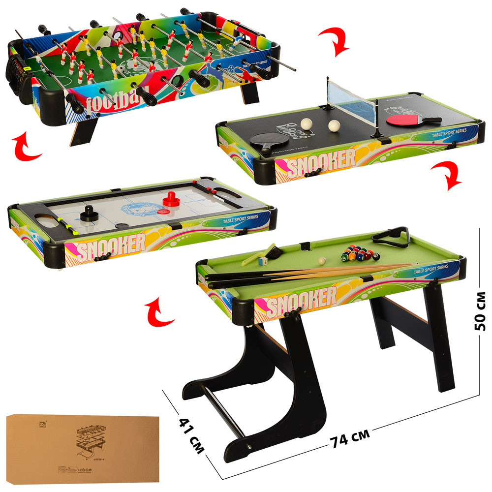 Настільна гра C6008-4 Мульти ігровий стіл 4в1 футбол на штангах, повітряний хокей, теніс, більярд, фото 1