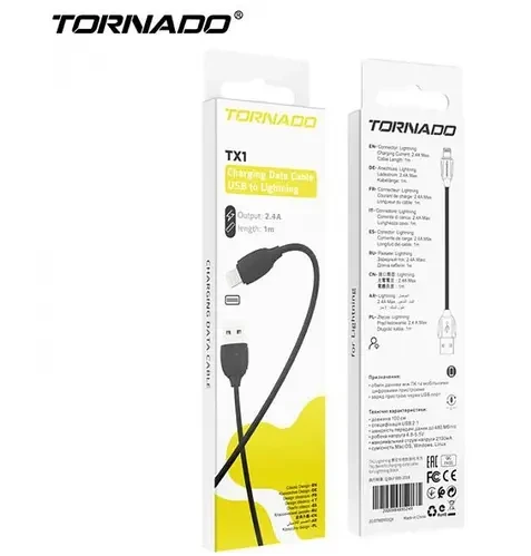 Кабель Tornado TX1 Lightning 2.4A 1M Black, фото 1