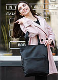 Сумка шопер жіноча зручна чорна з великою кишенею та двома ручками, матова екошкіра, фото 7