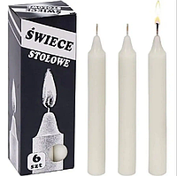 Свечи набор 6 штук, хозяйственные столовые парафиновые большие белые для дома, свеча восковая 16см высота