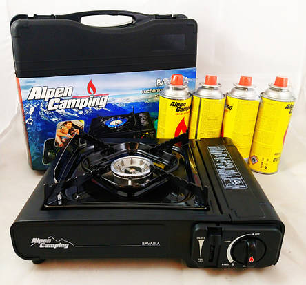 Газова туристична плита Alpen Camping BAVARIA 2в1 + 4 газові балони, фото 1