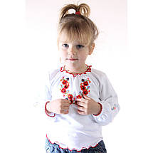 Футболка вишиванка для дівчинки з довгим рукавом червона квіткова інтерлок 92 98 104 110 116 122 128 134, фото 5