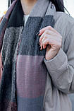 Жіночий палантин кашеміровий на плечі шаль стильний красивий теплий в клітку в сірих відтінках, фото 5