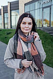 Жіночий палантин кашеміровий на плечі шаль стильний красивий теплий в клітку в сірих відтінках, фото 6