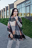 Жіночий палантин кашеміровий на плечі шаль стильний красивий теплий в клітку в сірих відтінках, фото 10