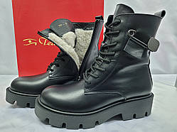 Комфортні зимові чорні черевики шкіряні з блискавкою Terra Grande