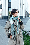 Жіночий палантин кашеміровий на плечі шаль стильний красивий теплий в клітку в зелених відтінках, фото 8