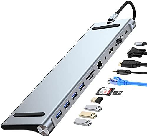 Wowssyo USB C 11 в 1, адаптер USB C. HDMI 4K VGA PD 100 Вт Ethernet SD / TF Audio USB 3.0 / 2.0