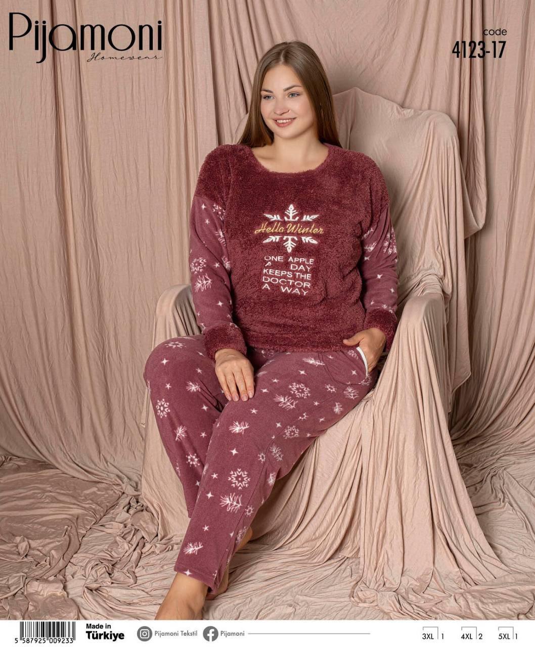 Тепла піжама жіноча батал флісова з махрою Pijamoni Туреччина розмір 3ХЛ