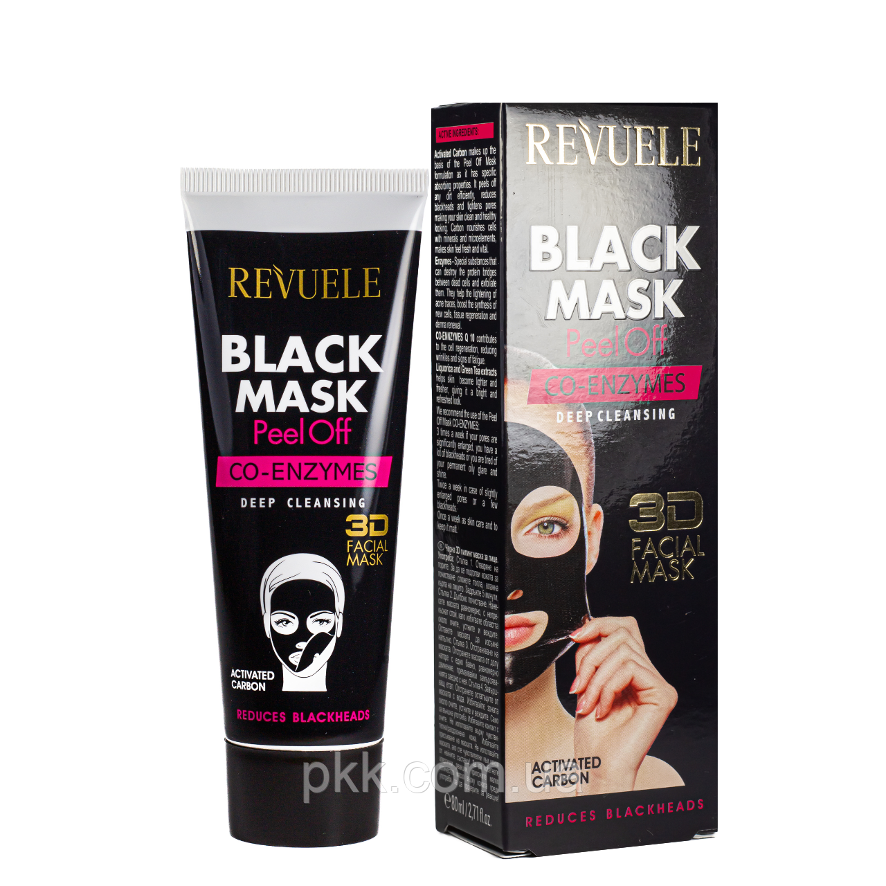 Чорна маска для обличчя Revuele 3D Facial Peel Off Co-Enzymes Black Mask з коензим Q10 80 мл