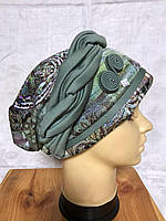 Женская шапка-тюрбан чалма демисезонная изумрудно-зелёный