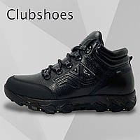 Мужские зимние ботинки Clubshoes натуральная кожа и мех, водонепроницаемые черные со шнуровкой B12мех