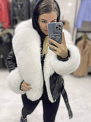 Жіноча натуральна дублянка з коміром із фінського песцю