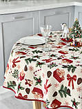 Скатертина Новорічна на круглий стіл 140 см. гобелен з золотим люрексом, фото 4