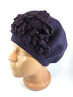 Жіночий бере шапка в'язаний французький теплий Берети демісезонні одинарні стильні шерсть осінь зимовий з прикрасами фіолетовий
