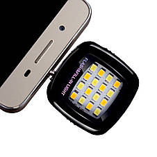 Селфі спалах Lesko 16LED 3.5 Black мм три режими яскравості mini Jack micro USB для смартфонів застосунок iblazr, фото 3