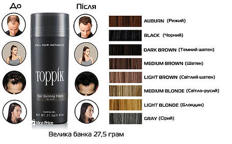 Кератиновий загусник для волосся Toppik (для маскування залисин) 27,5 г, фото 1