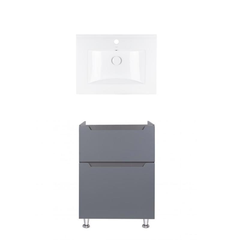 Комплект Qtap тумба підлогова Scorpio 600х825х460 мм Graphite + раковина урізна Albatross QT71SC44008