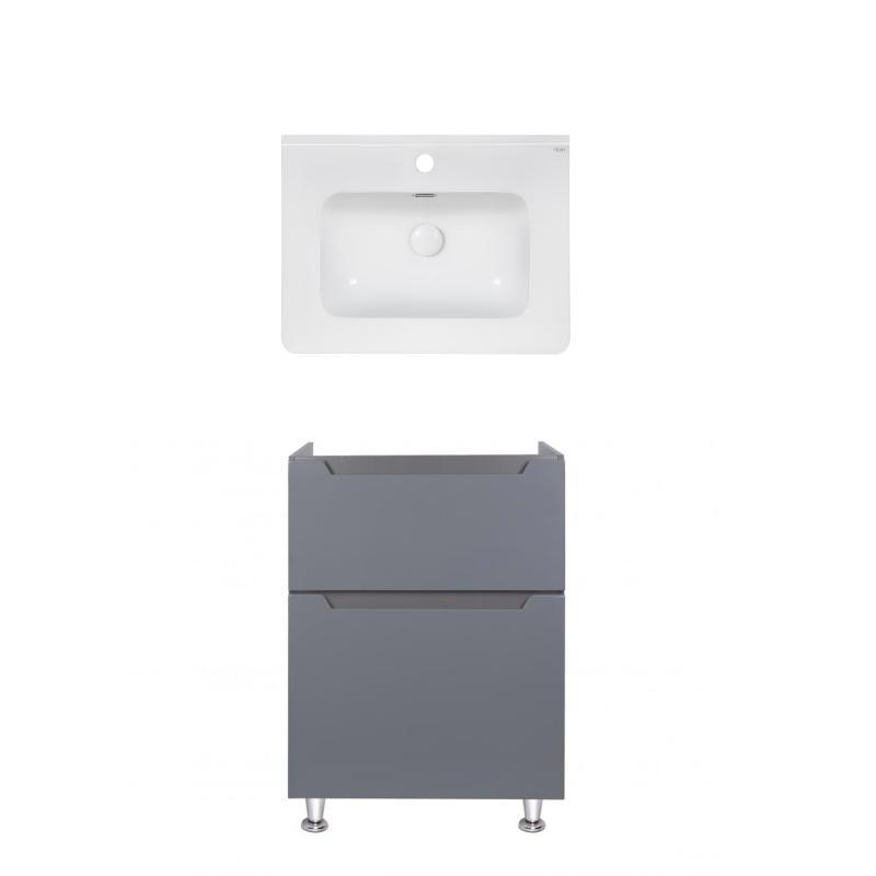 Комплект Qtap тумба підлогова Scorpio 600х825х460 мм Graphite + раковина урізна Albatross 9H QT71SC44010, фото 1