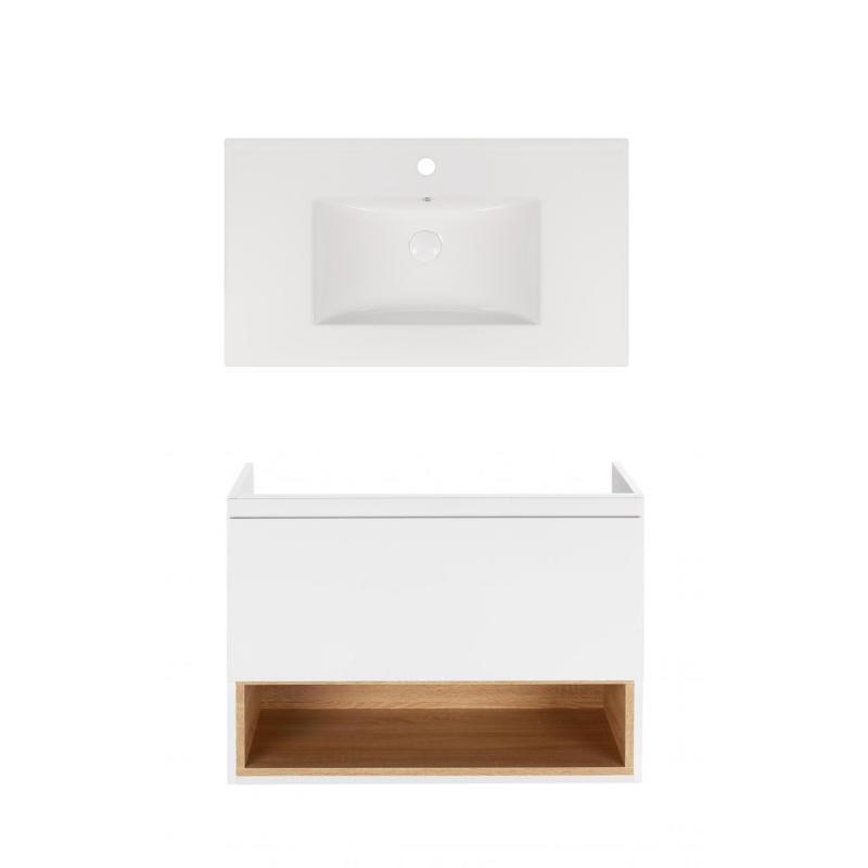 Комплект Qtap тумба підвісна Robin 800х580х437 мм White/Whitish oak + раковина урізна Albatross New