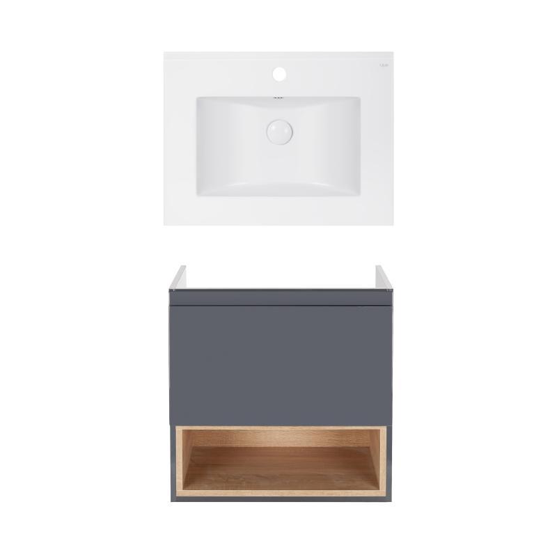 Комплект Qtap тумба підвісна Robin 600х580х437 мм Graphite/Whitish oak + раковина урізна Albatross E