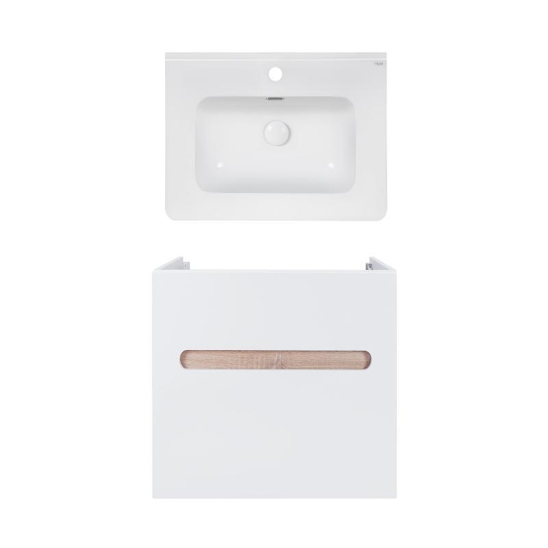 Комплект Qtap тумба підвісна Virgo 600х580х437 мм White/Whitish oak + раковина урізна Albatross 9H QT71V44072, фото 1
