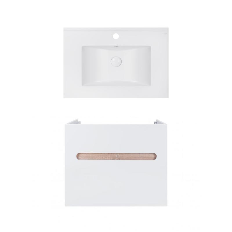 Комплект Qtap тумба підвісна Virgo 700х580х437 мм White/Whitish oak + раковина урізна Albatross E QT71V44076, фото 1