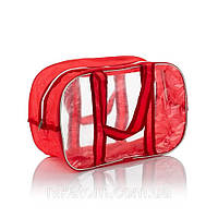 Комбинированная сумка в роддом из спанбонда и прозрачной пленки ПВХ, размер S(31*21*14), цвет Красный